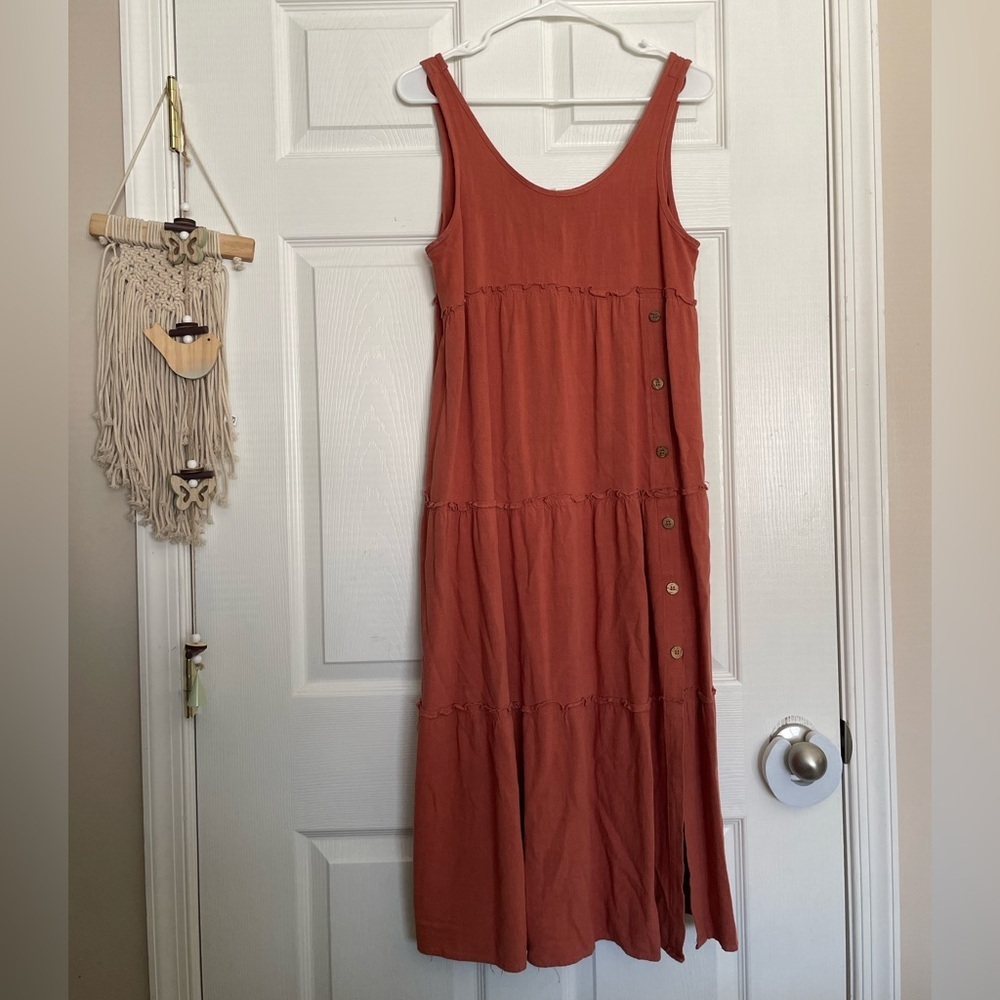Wishlist Women’s S/M Sleeveless Rust Orange Maxi Dress Linen Blend